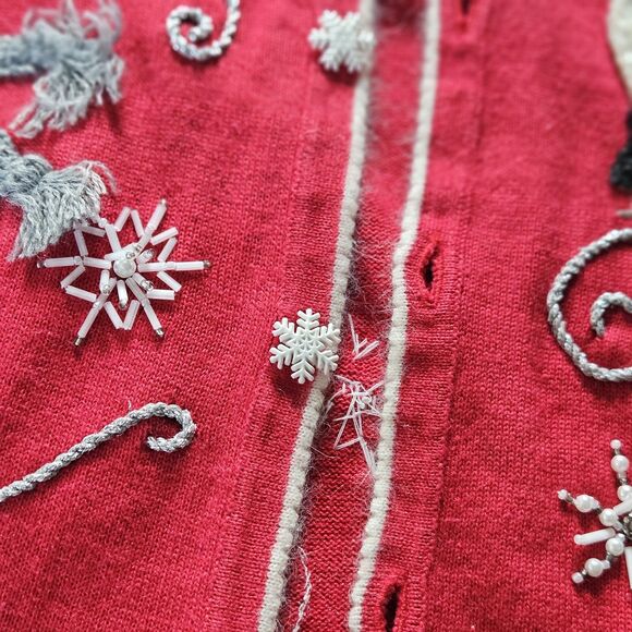 Marissa Christina Christmas Cardigan Sweater Snowflake Skating Snowman Size M - Picture 8 of 10